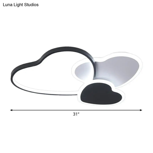 Modern Black Heart Led Flush Mount Light For Bedroom Ceiling / 31 Remote Control Stepless Dimming