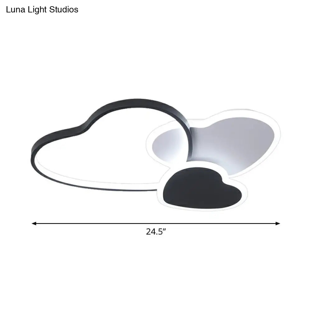 Modern Black Heart Led Flush Mount Light For Bedroom Ceiling / 24.5 Remote Control Stepless Dimming