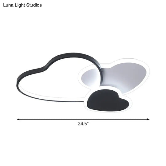 Modern Black Heart Led Flush Mount Light For Bedroom Ceiling / 24.5 Remote Control Stepless Dimming