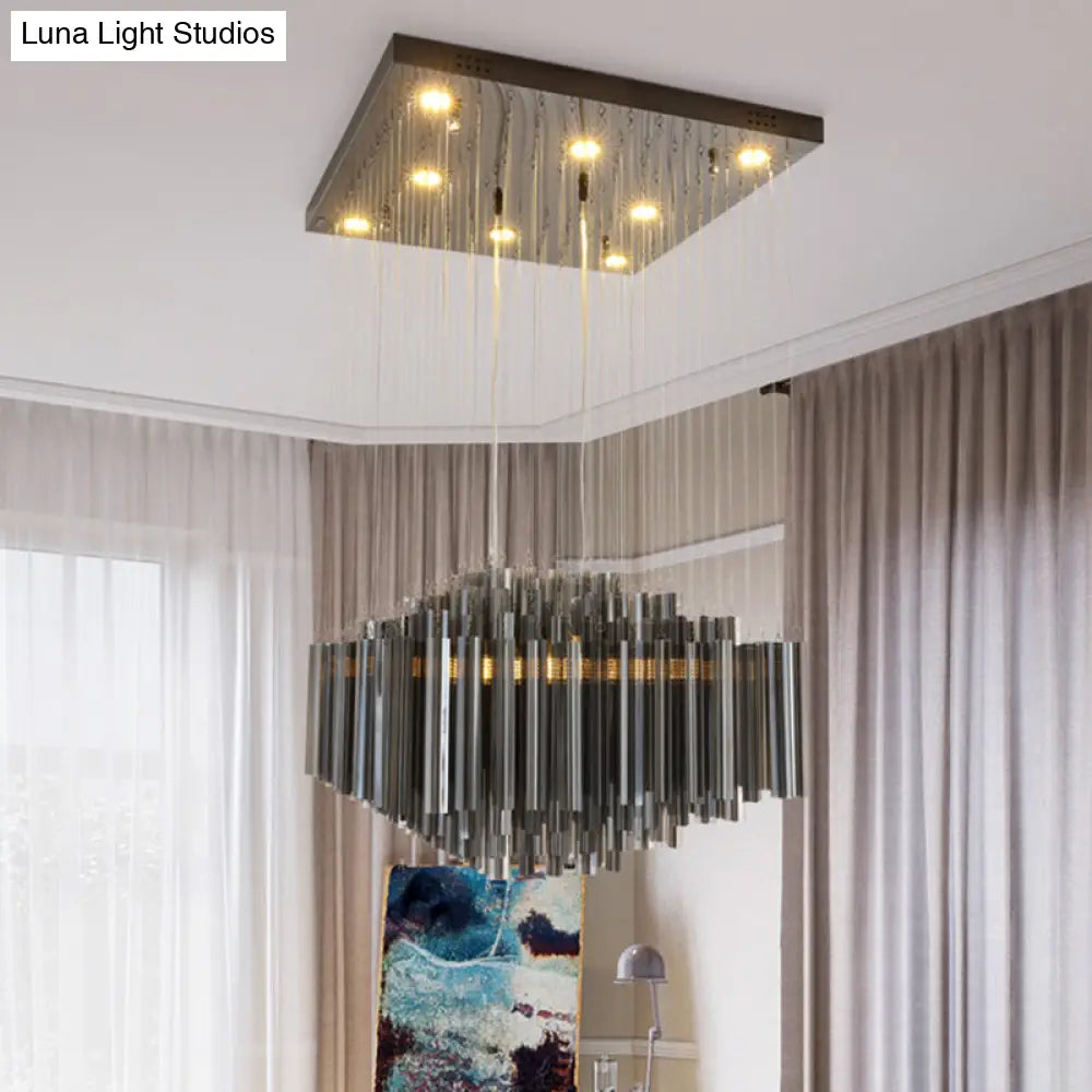 Modern Led Crystal Bar Hanging Ceiling Light For Dining Room - Black Hexagon