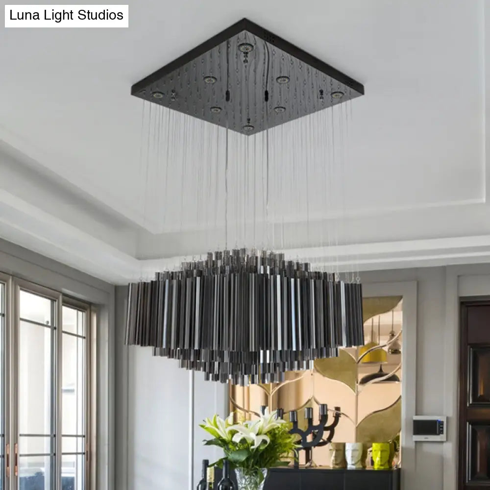 Modern Led Crystal Bar Hanging Ceiling Light For Dining Room - Black Hexagon