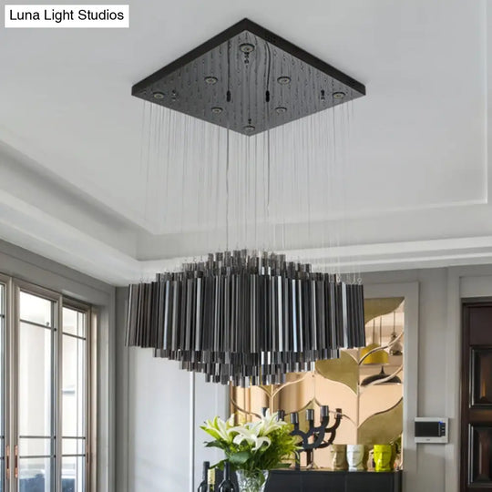 Modern Led Crystal Bar Hanging Ceiling Light For Dining Room - Black Hexagon