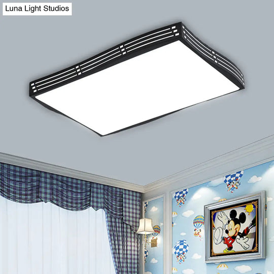 Modern Black High-Penetration Led Flushmount Light In White For Living Room Ceiling / Rectangle