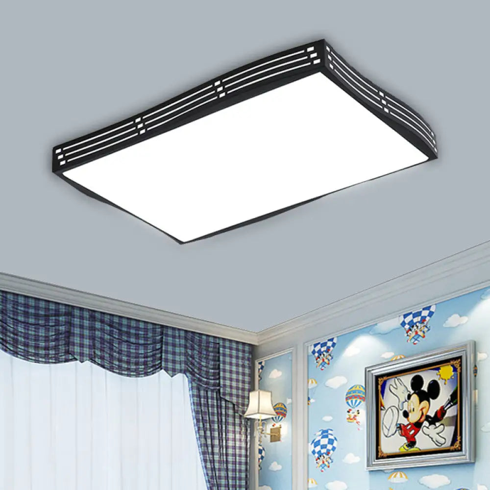 Modern Black High-Penetration Led Flushmount Light In White For Living Room Ceiling / Rectangle
