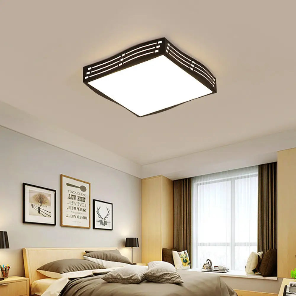 Modern Black High-Penetration Led Flushmount Light In White For Living Room Ceiling / Square