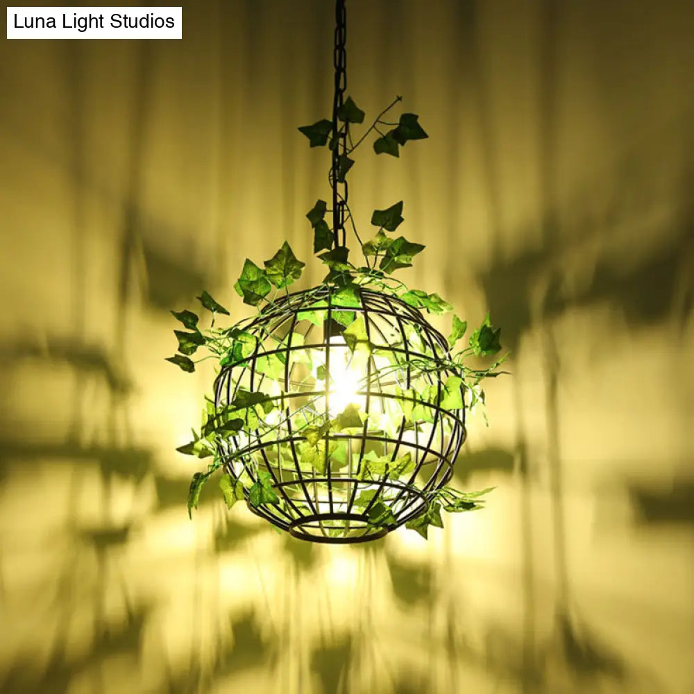 Modern Black Iron Ceiling Pendant Light With Colorful Art Vine Accents