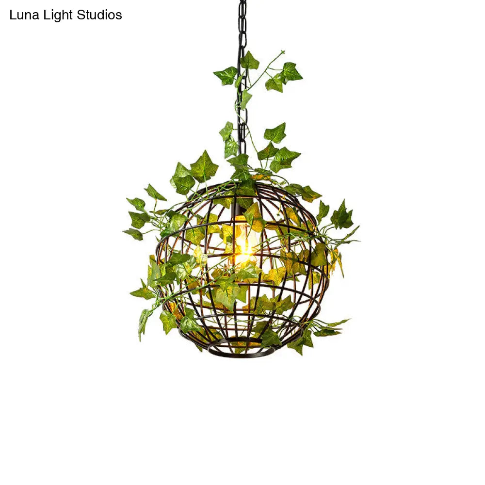 Modern Black Iron Ceiling Pendant Light With Colorful Art Vine Accents