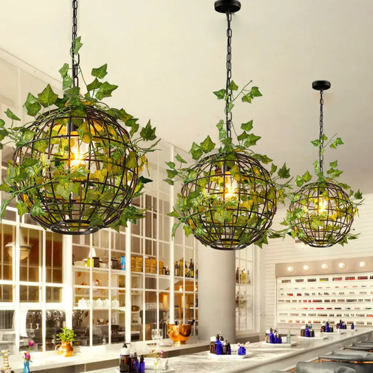 Modern Black Iron Ceiling Pendant Light With Colorful Art Vine Accents Green