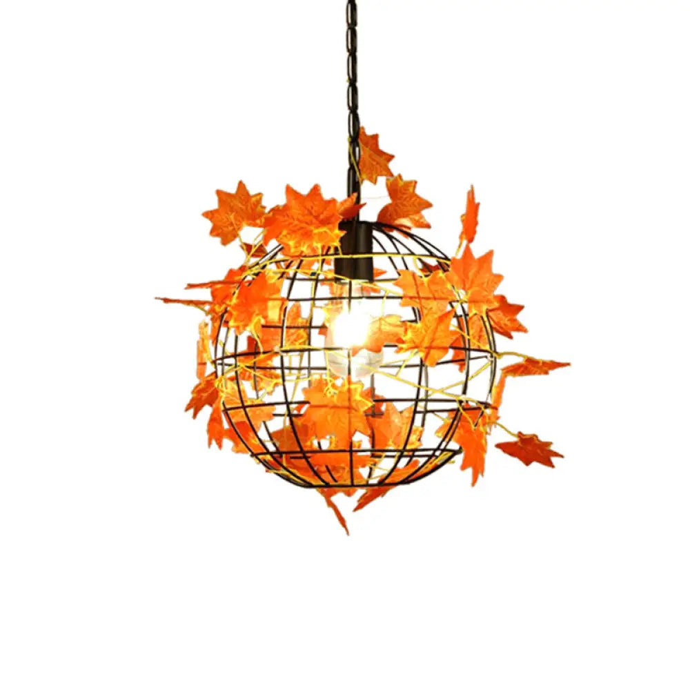 Modern Black Iron Ceiling Pendant Light With Colorful Art Vine Accents Orange