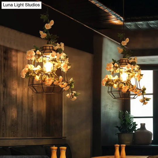 Barn Cage Pendant Light Fixture - Black Jar/Diamond Design For Farmhouse Restaurant Or Home Décor