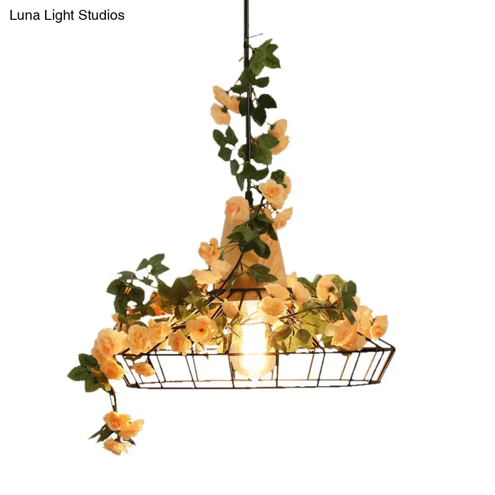 Modern Black Iron Pendant Light With Hanging Flower Jar Design Ideal For Restaurants And