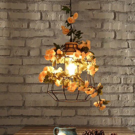 Modern Black Iron Pendant Light With Hanging Flower Jar Design Ideal For Restaurants And