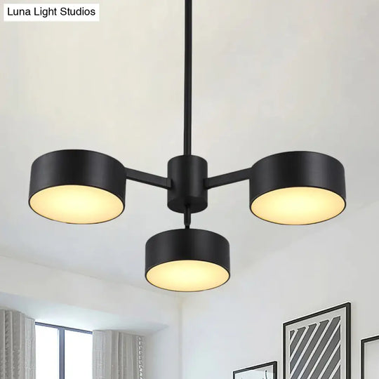 Modern 3-Bulb Pendant Light: Stylish Iron Shade Chandelier In Black Drum Design