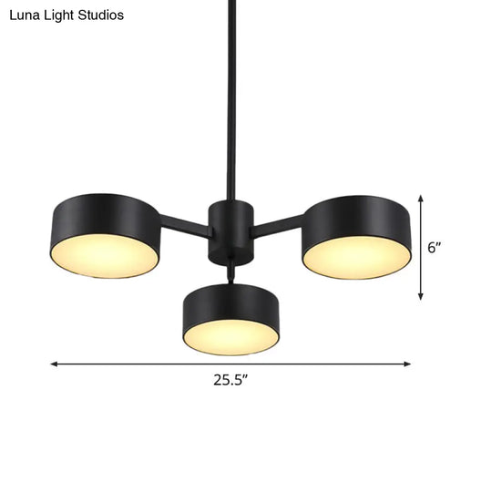 Modern 3-Bulb Pendant Light: Stylish Iron Shade Chandelier In Black Drum Design