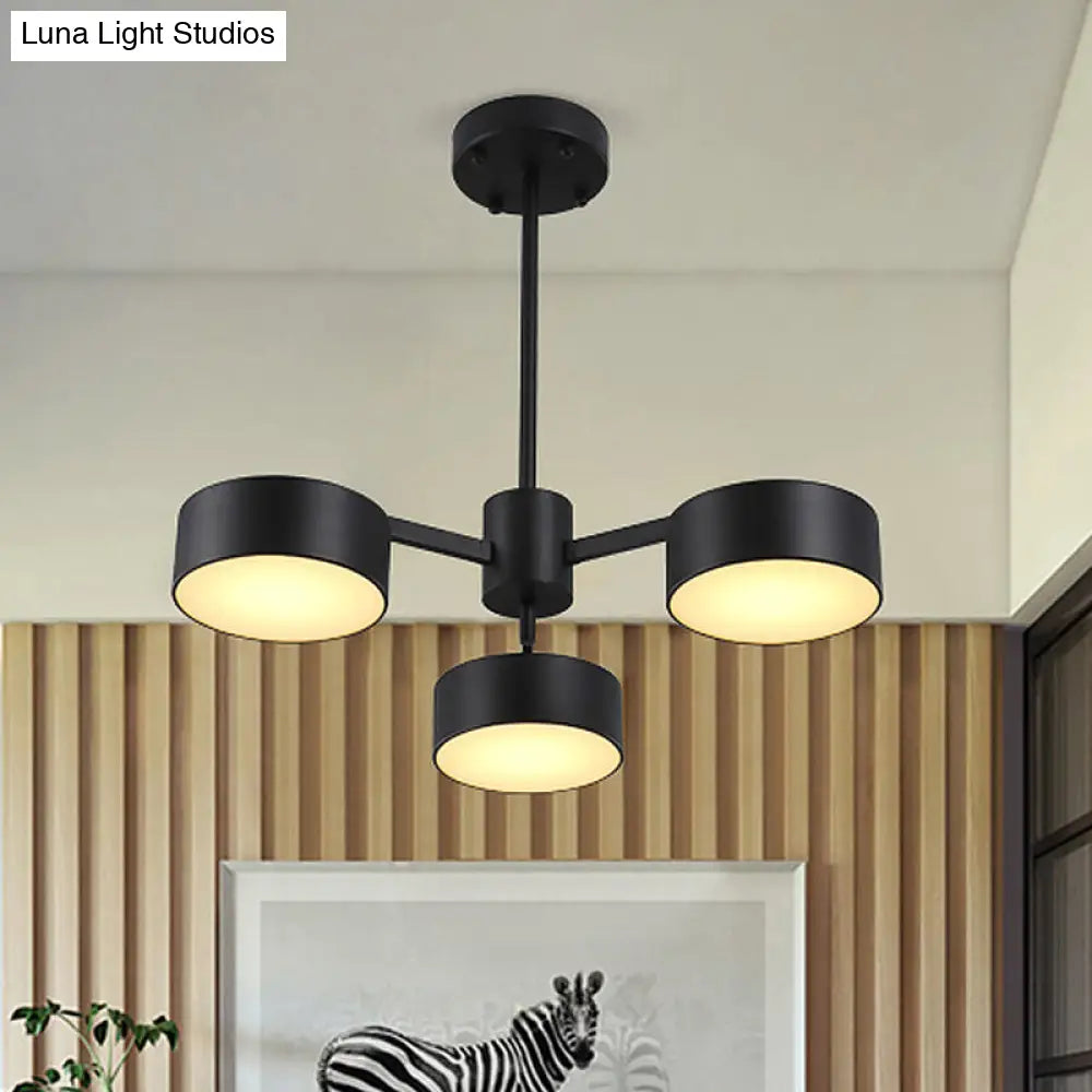 Modern 3-Bulb Pendant Light: Stylish Iron Shade Chandelier In Black Drum Design