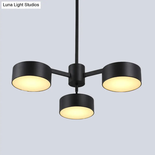 Modern 3-Bulb Pendant Light: Stylish Iron Shade Chandelier In Black Drum Design