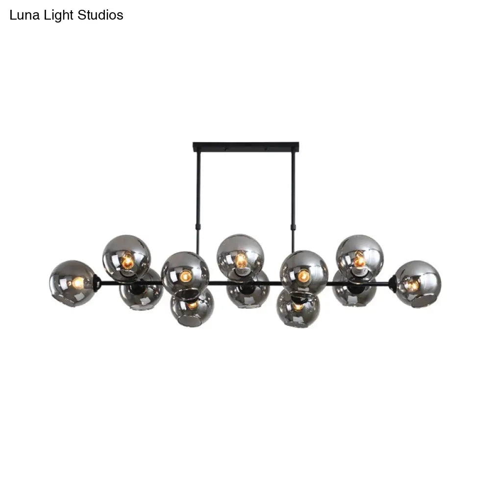 Modern Black Island Lighting With Smokey-Glass 8/12 Heads - Stylish Hanging Lamp For Living Room