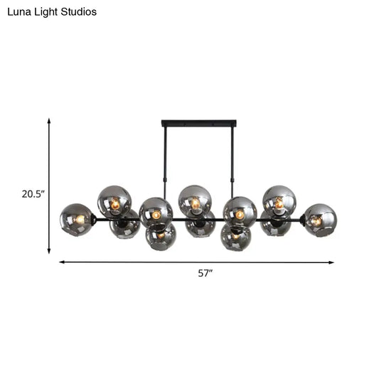 Modern Black Island Lighting With Smokey-Glass 8/12 Heads - Stylish Hanging Lamp For Living Room