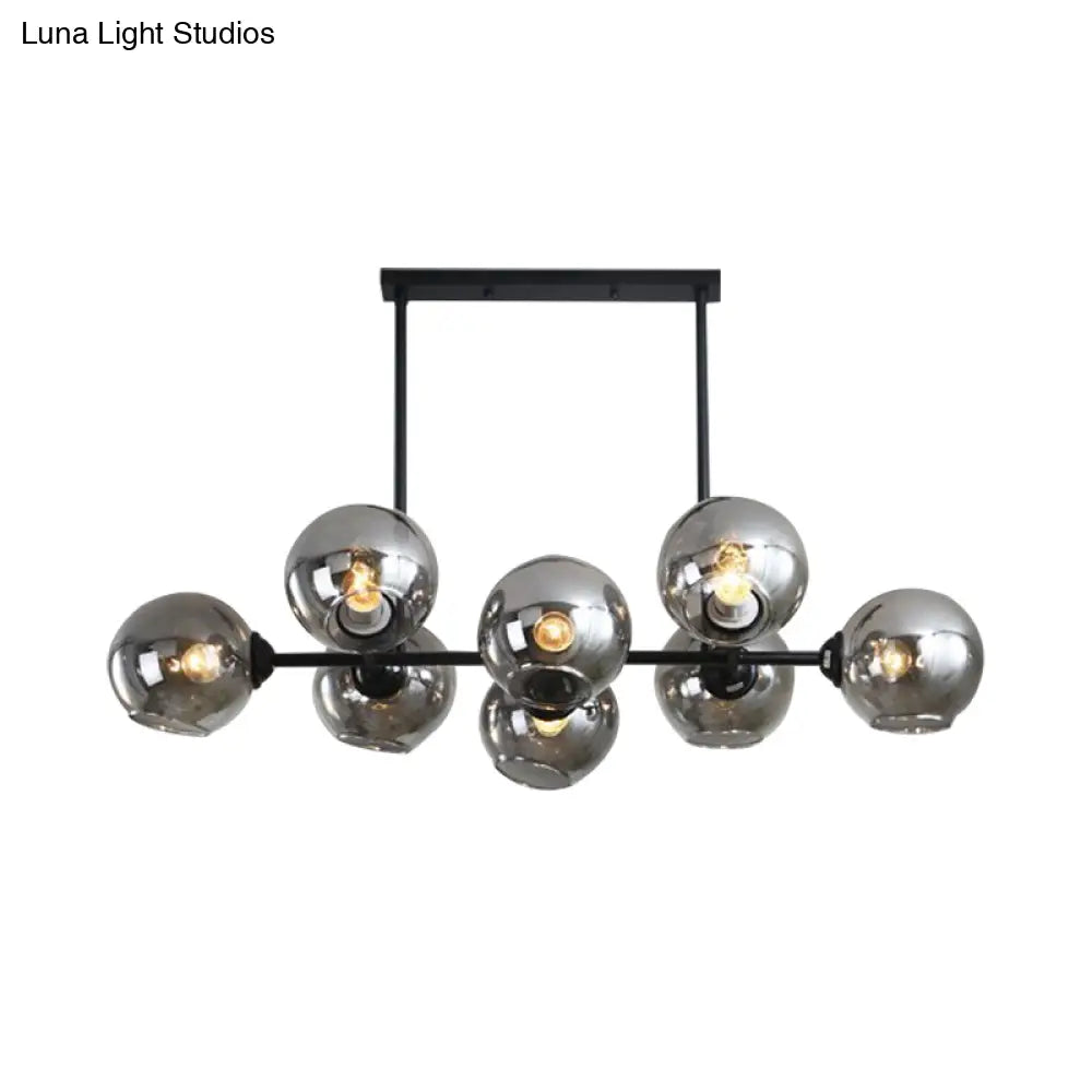 Modern Black Island Lighting With Smokey-Glass 8/12 Heads - Stylish Hanging Lamp For Living Room