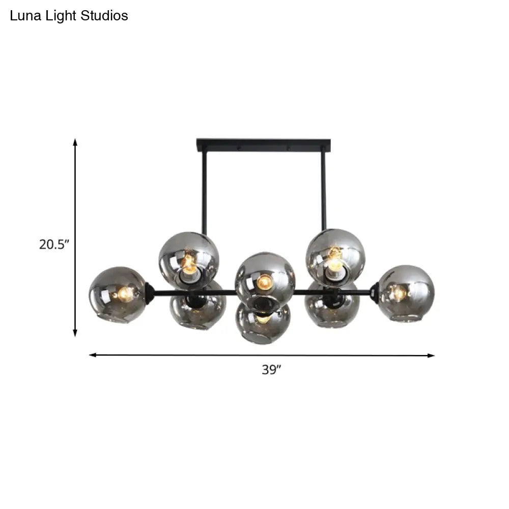 Modern Black Island Lighting With Smokey-Glass 8/12 Heads - Stylish Hanging Lamp For Living Room