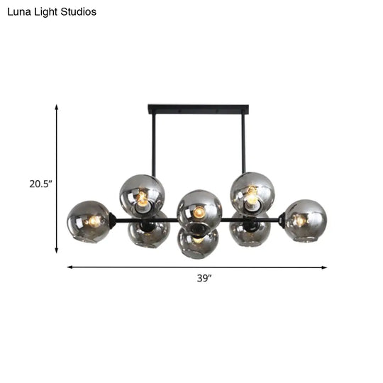 Modern Black Island Lighting With Smokey-Glass 8/12 Heads - Stylish Hanging Lamp For Living Room