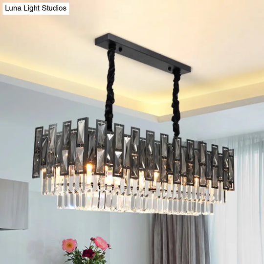 Modern Black Island Pendant Lamp With Smoke Faceted Crystal Prism Layers