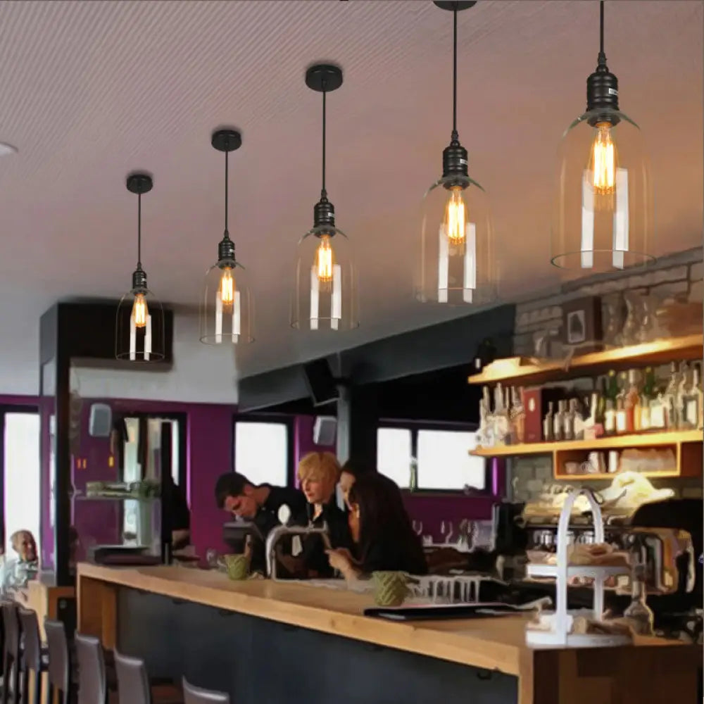 Modern Black Jug-Shaped Pendant Ceiling Light - Clear Glass 1-Light Hanging Lamp For Coffee Shops