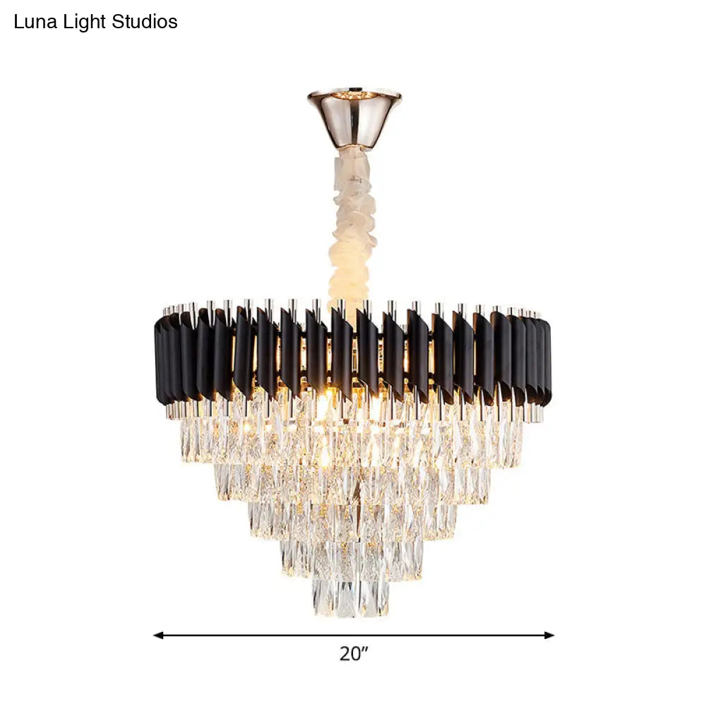 Modern K9 Crystal Prism Cone Chandelier Pendant - 10/13/33 Lights Black Ideal For Living Room Down