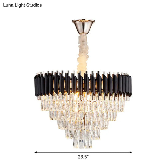 Modern K9 Crystal Prism Cone Chandelier Pendant - 10/13/33 Lights Black Ideal For Living Room Down