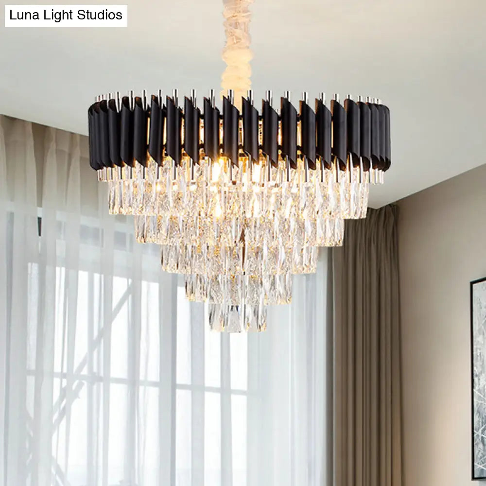 Modern Black K9 Crystal Prism Cone Chandelier Pendant - 10/13/33 Lights Living Room Down Lighting