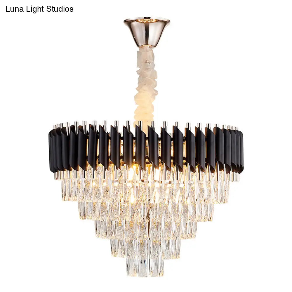 Modern Black K9 Crystal Prism Cone Chandelier Pendant - 10/13/33 Lights Living Room Down Lighting