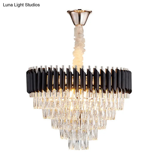 Modern Black K9 Crystal Prism Cone Chandelier Pendant - 10/13/33 Lights Living Room Down Lighting