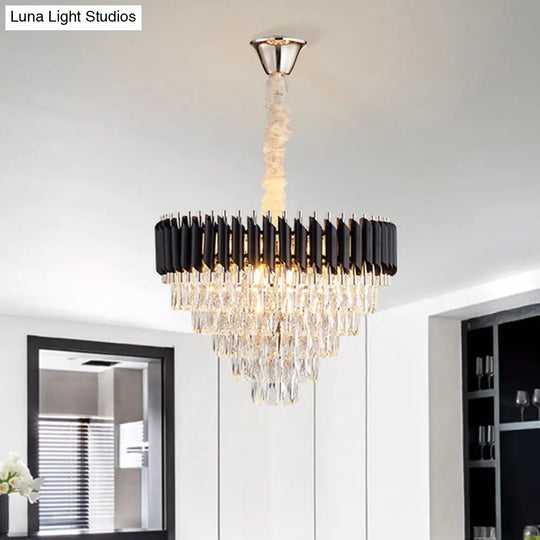 Modern K9 Crystal Prism Cone Chandelier Pendant - 10/13/33 Lights Black Ideal For Living Room Down