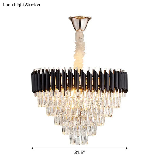 Modern K9 Crystal Prism Cone Chandelier Pendant - 10/13/33 Lights Black Ideal For Living Room Down