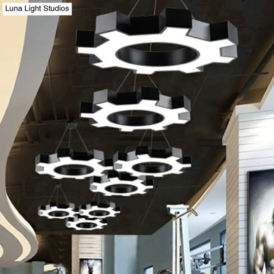 Modern Black Led Ceiling Chandelier For Gear Conference Rooms