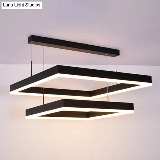 Modern Black Led Ceiling Chandelier Light For Living Room - Acrylic 2-Tier Square Design