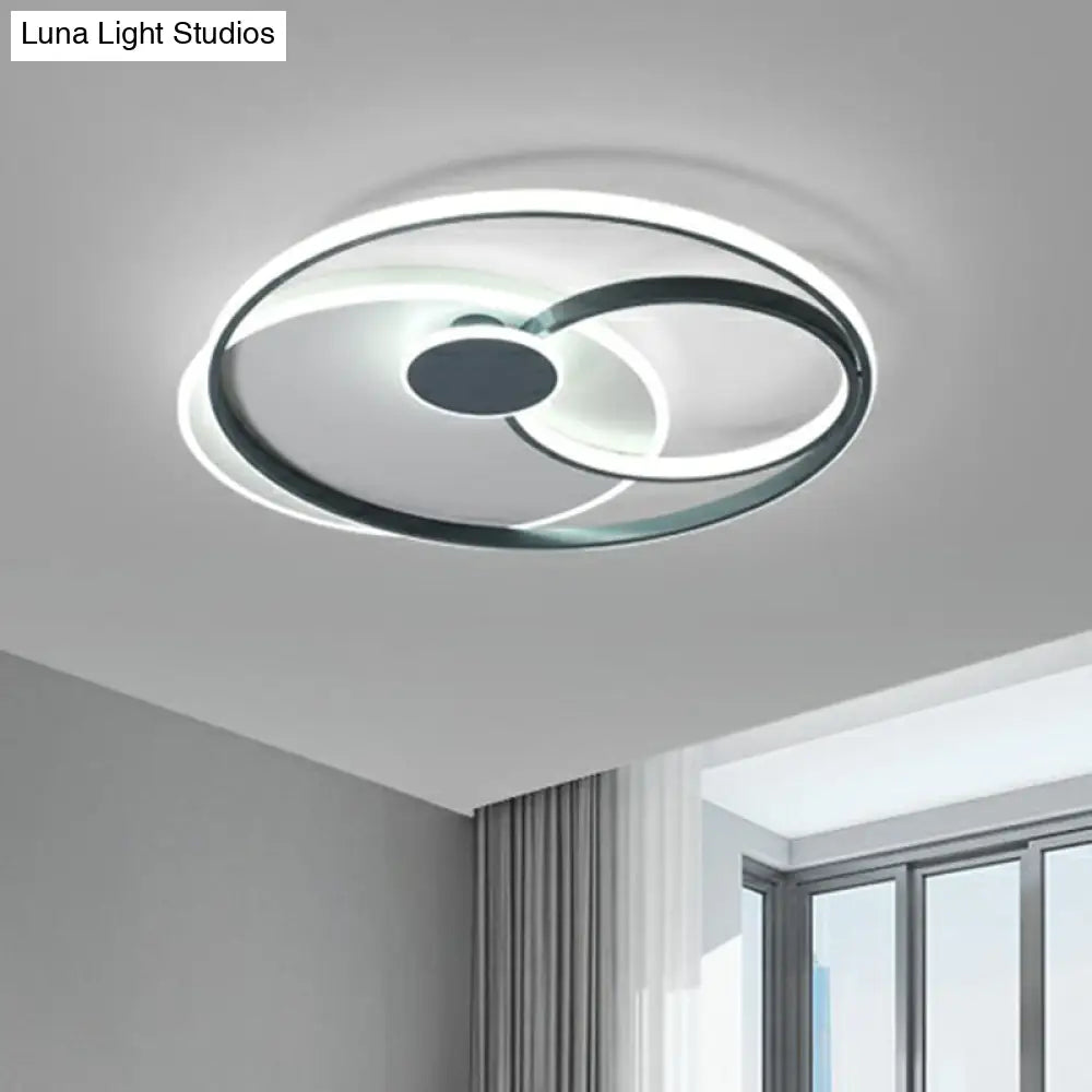 Modern Black Led Ceiling Flush Light For Bedroom - Simple Style Metal Semi - Mount Fixture