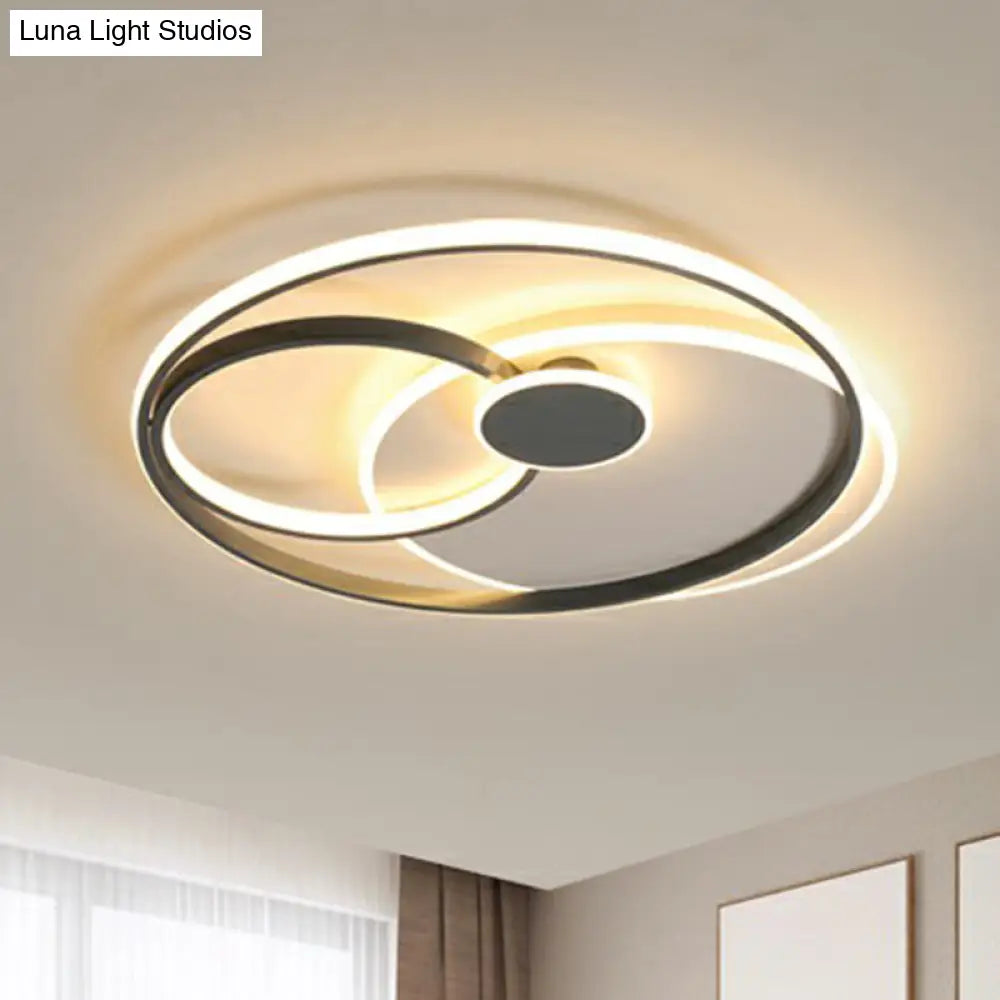 Modern Black Led Ceiling Flush Light For Bedroom - Simple Style Metal Semi-Mount Fixture