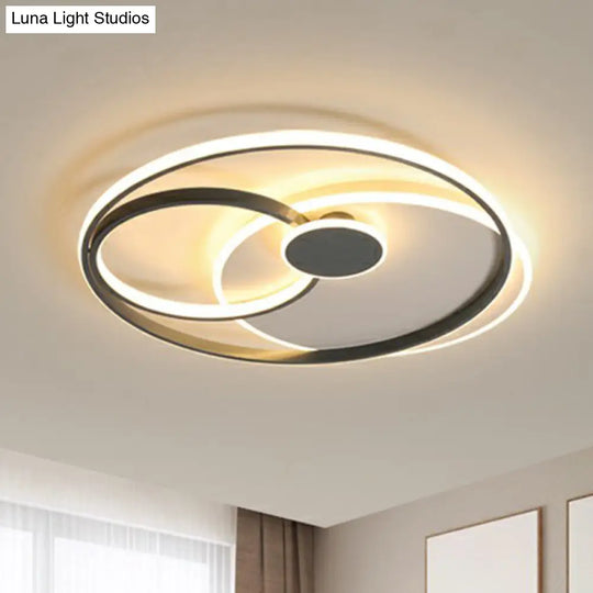Modern Black Led Ceiling Flush Light For Bedroom - Simple Style Metal Semi - Mount Fixture