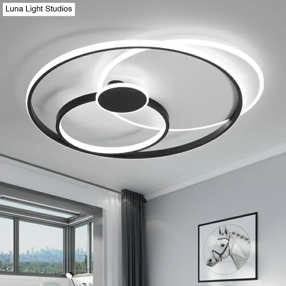 Modern Black Led Ceiling Flush Light For Bedroom - Simple Style Metal Semi-Mount Fixture / 16 White