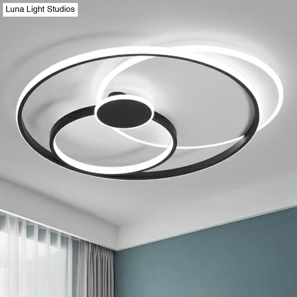 Modern Black Led Ceiling Flush Light For Bedroom - Simple Style Metal Semi-Mount Fixture