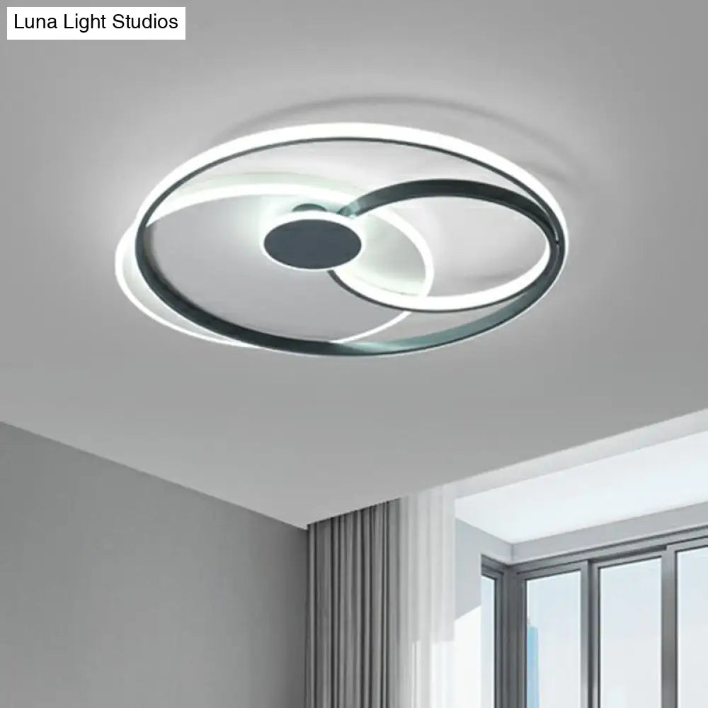 Modern Black Led Ceiling Flush Light For Bedroom - Simple Style Metal Semi-Mount Fixture