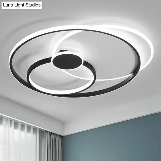 Modern Black Led Ceiling Flush Light For Bedroom - Simple Style Metal Semi - Mount Fixture