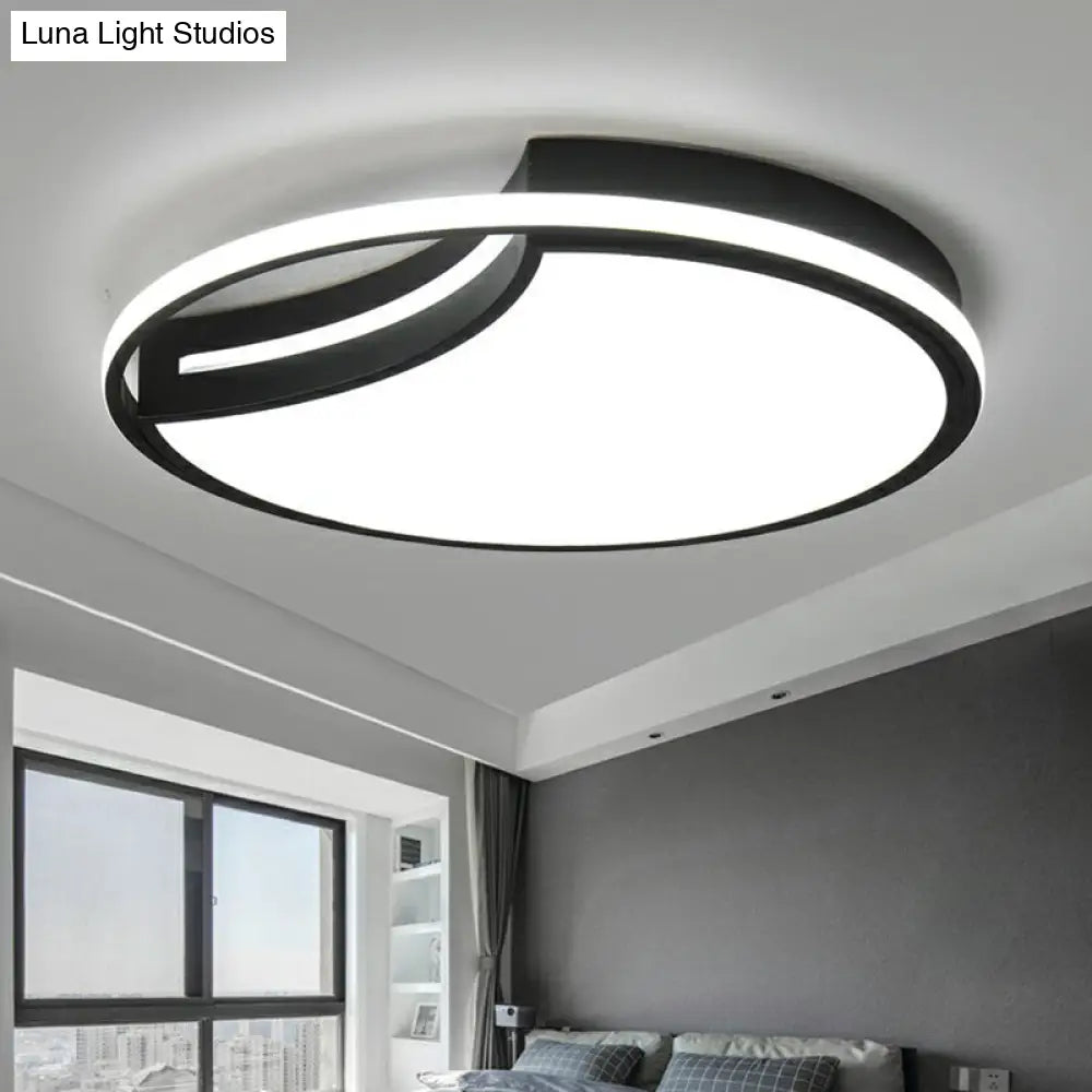 Modern Black Led Ceiling Flush Mount With Halo Ring - Minimalist Acrylic Bedroom Light Fixture