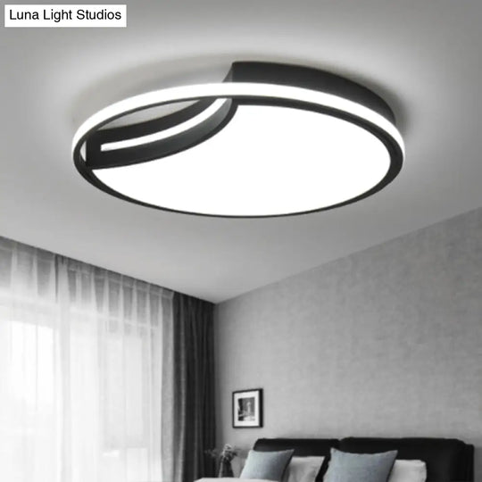 Modern Black Led Ceiling Flush Mount With Halo Ring - Minimalist Acrylic Bedroom Light Fixture