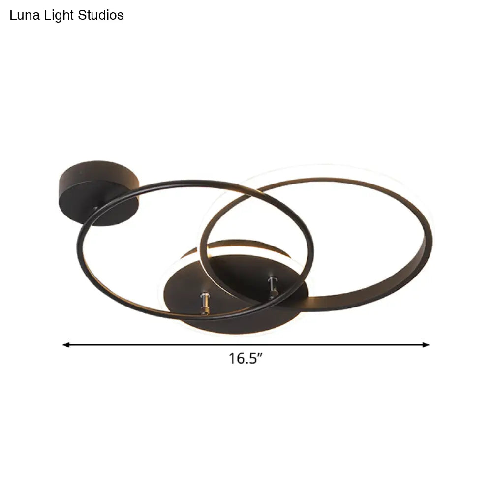 Modern Black Led Ceiling Lamp - Metal Crossed Circular Design With Warm/White Light 16.5’/20.5’