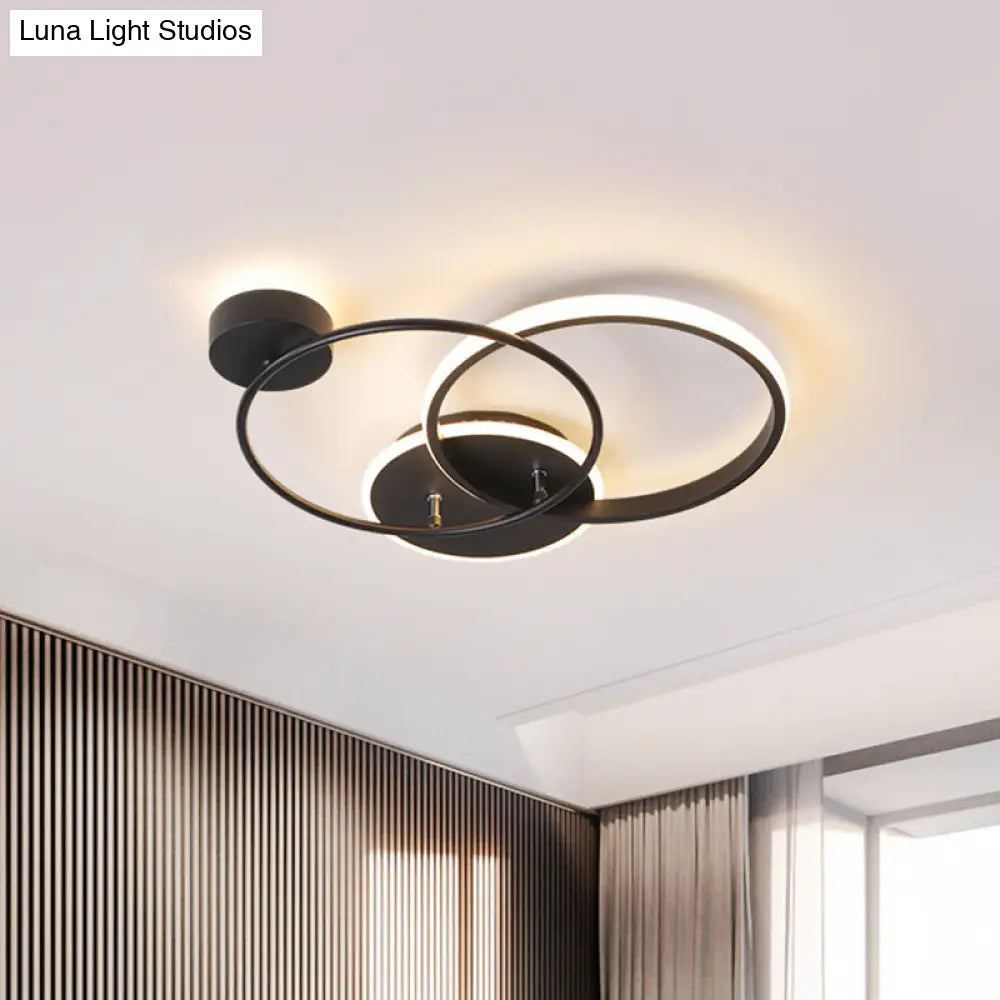 Modern Black Led Ceiling Lamp - Metal Crossed Circular Design With Warm/White Light 16.5/20.5 Length