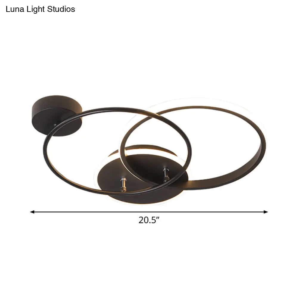 Modern Black Led Ceiling Lamp - Metal Crossed Circular Design With Warm/White Light 16.5’/20.5’