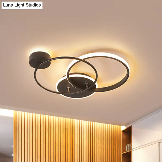 Modern Black Led Ceiling Lamp - Metal Crossed Circular Design With Warm/White Light 16.5/20.5 Length