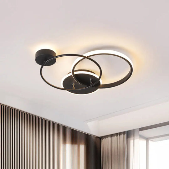 Modern Black Led Ceiling Lamp - Metal Crossed Circular Design With Warm/White Light 16.5’/20.5’